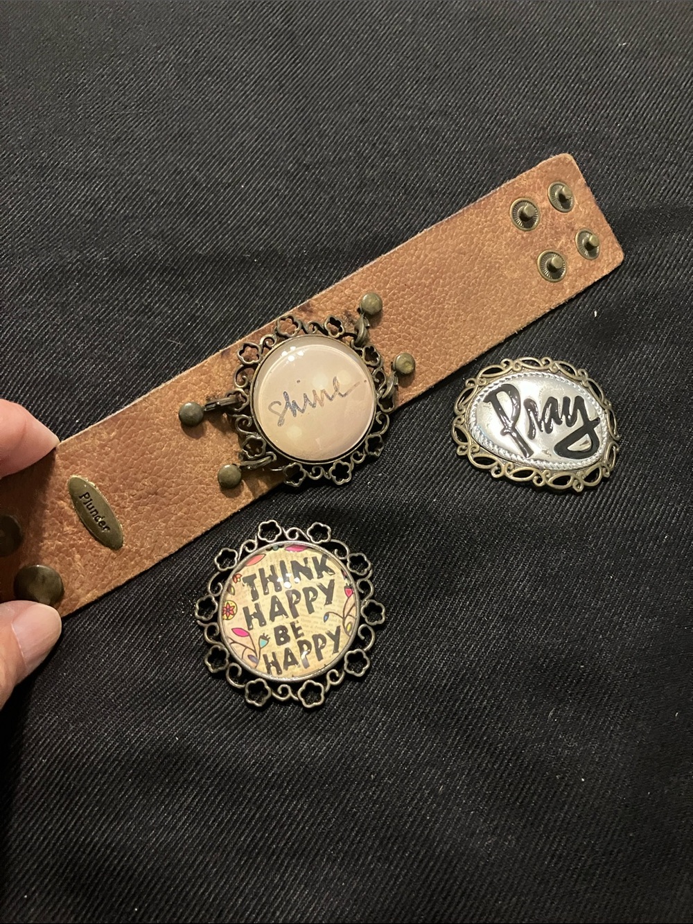 Vintage Plunder leather cuff with changeable charms